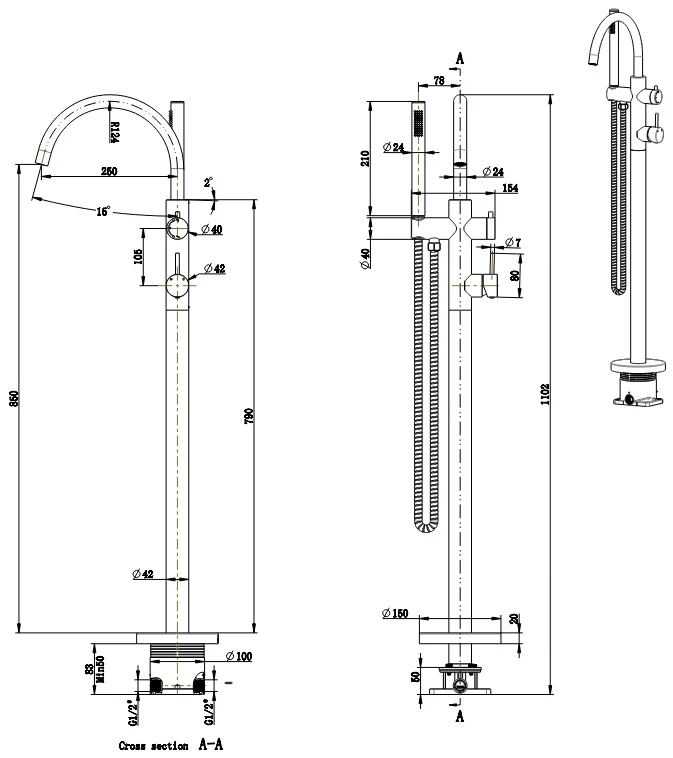 JESS Free Standing Bath Mixer - Image 5