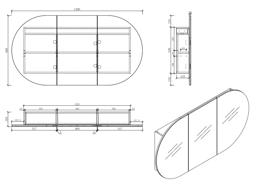MILAN Mirror Cabinet 1500mm - Image 3