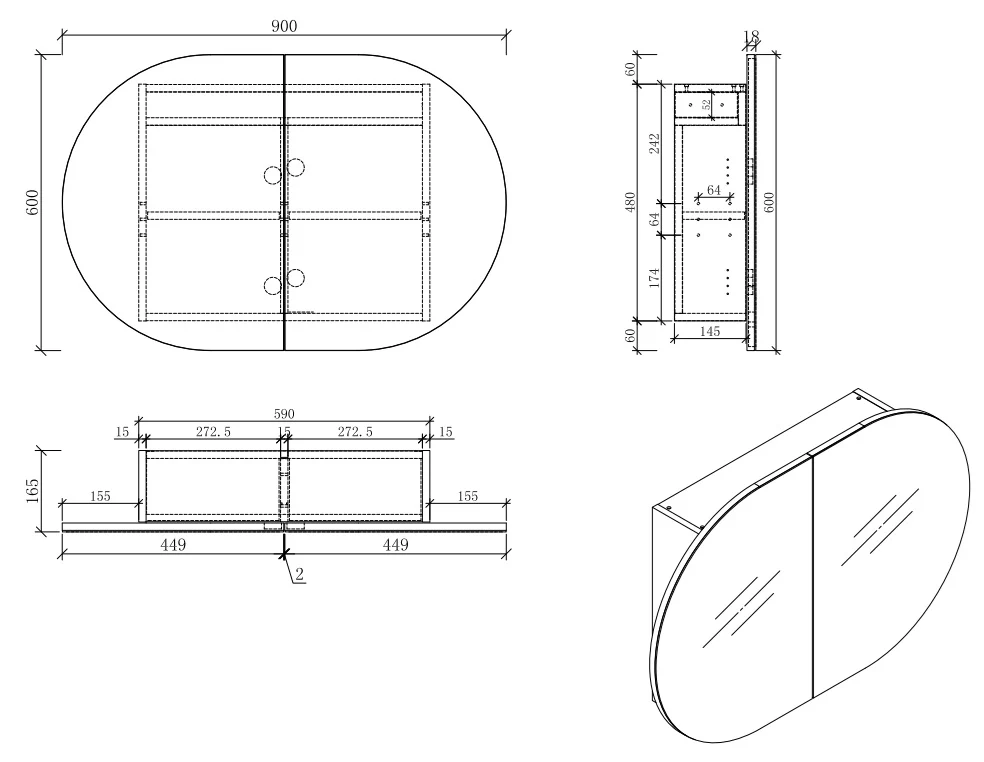 MILAN Mirror Cabinet 900mm - Image 3