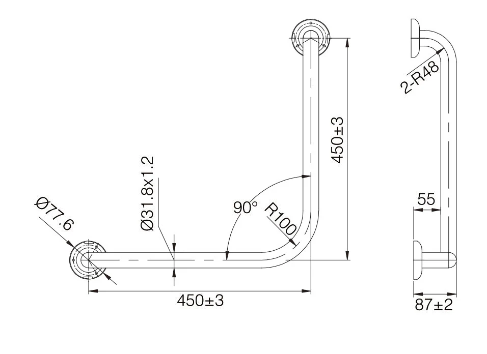 MOBI CARE 450 x 450mm 90 Degree Grab Rail - Image 3